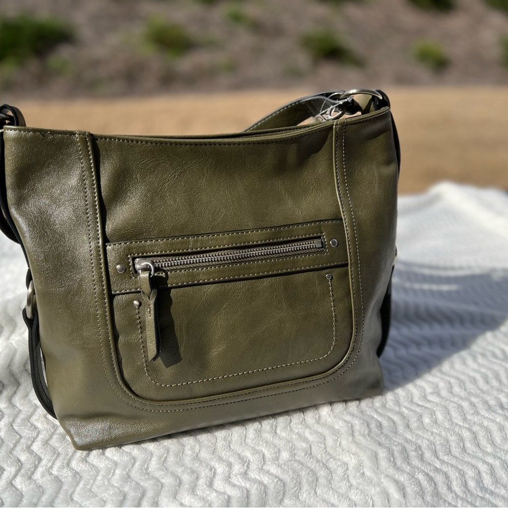 Olive Green Leather Shoulder Bag